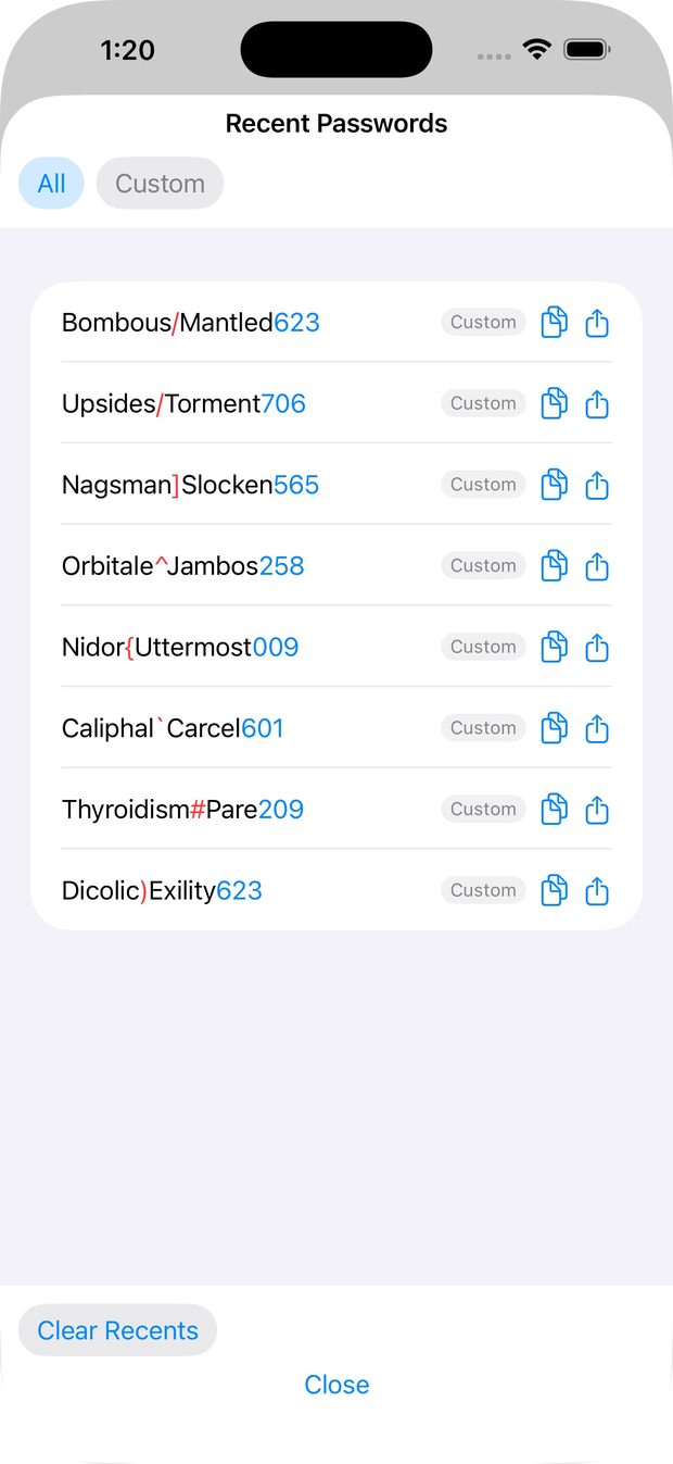 Recent passwords